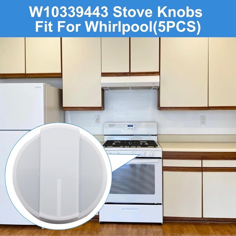 Gesleben Upgrade W10339443 Gas Stove Knobs, Cooktop Surface Burner Control Knob Compatible with Whirlpool Range Stove Oven, Replacement WPW10339443 AP6019878 PS11753189 2311009-5 Pack White - Image 5